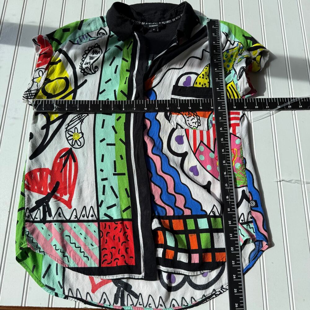 Desigual Calabria shirt multicolored arty graphic bold black collar shirt Size M - Picture 10 of 10